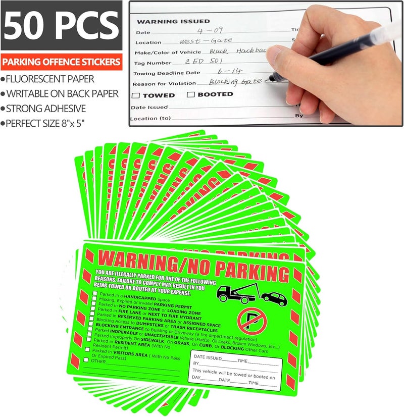 GUEER 50 Pcs Parking Violation Stickers You are Illegally Parked Multi Reasons Hard to Remove Tow Warning Private Parking Warning Sticker for Car Windows - Image 2